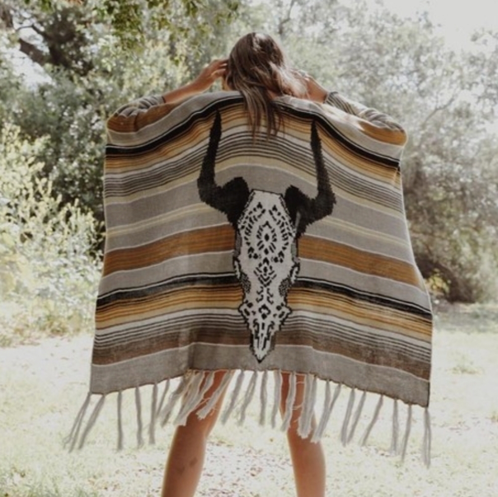 Bohemian Cow Skull Serape Wrap NWT